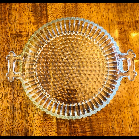 Vintage Crystal Glass Serving Plate With Handles - Picture 1 of 4